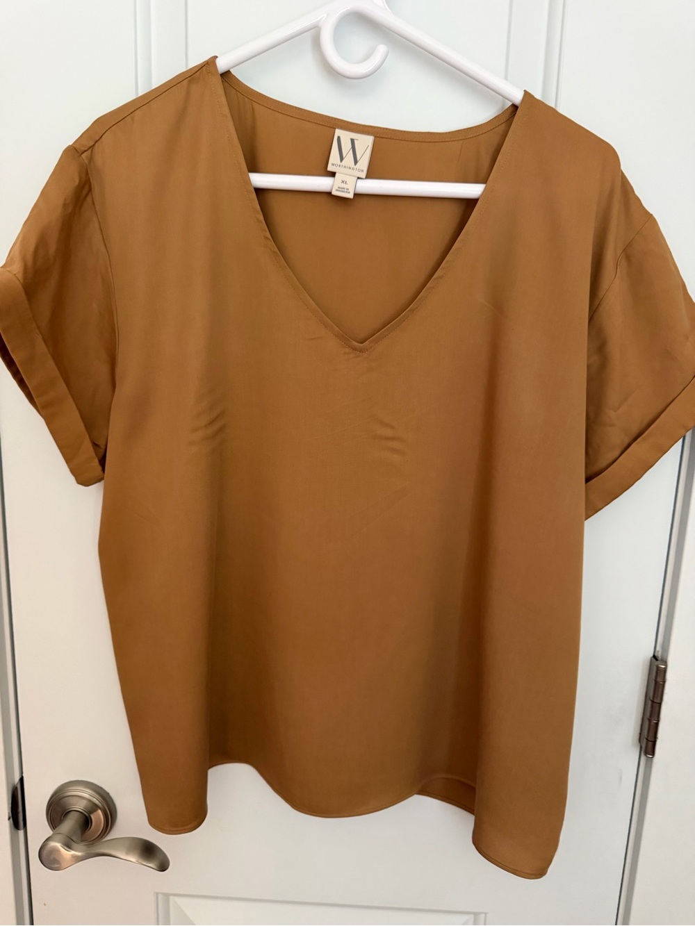 Worthington V-Neck Short Sleeve Top - Caramel